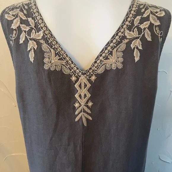 Johnny Was Khemi Embroidered Linen Tank Dress SZ M - Picture 8 of 16